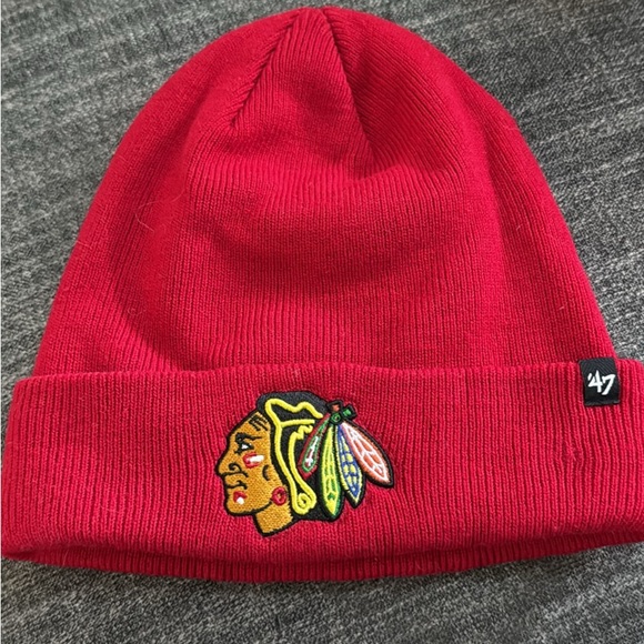 47 Other - NWOT Chicago Blackhawks 47 Brand Red Knit Hat with Embroidered Blackhawk Design